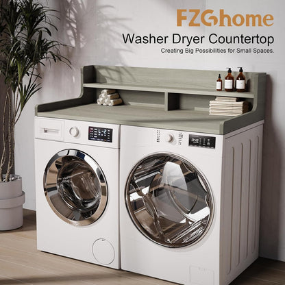 Washer Dryer Countertop, 54" x 27.55" 2-Tier Washer Dryer Topper with Edge, for Laundry Room Organization Oak