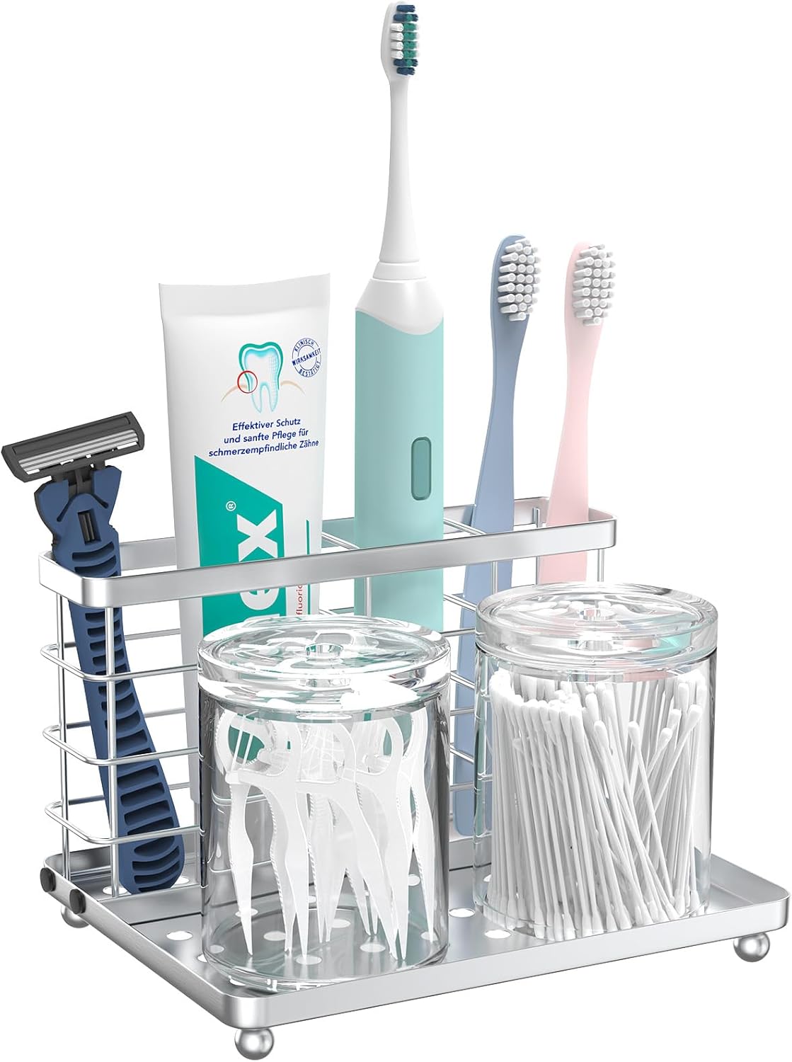 Luxspire Toothbrush Holders for Bathroom, Stainless Steel, 6 Slots, Black | Toothbrush Holders With Drainage, For Bathroom Countertop & Kitchen Sink, Bathroom Accessories