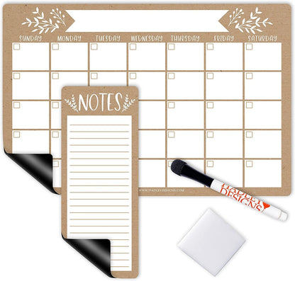 Hadley Designs Magnetic Calendar for Refrigerator - Kraft White Magnetic Dry Erase Calendar, Dry Erase Calendars for Wall, Magnet Fridge Calendars, Notepad for Fridge with Magnet