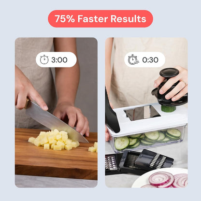Fullstar Pro Core Vegetable Chopper & Mandoline Slicer, Meal Prep Essential | 6 in 1 Veggie Slicer, Onion & Fruit Slicer with Julienne, Grater & Dicer Stainless Steel Blades + Container (White)