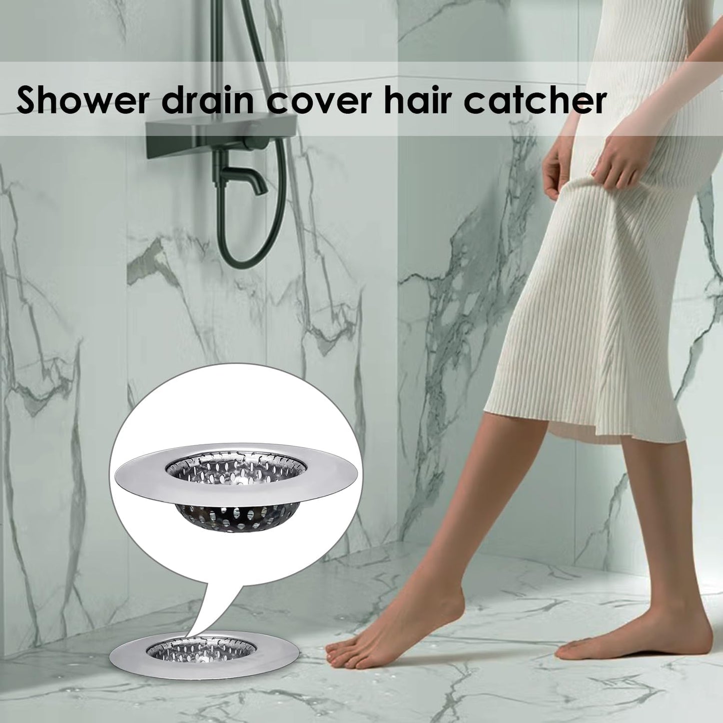 Huntonry Bathtub Drain Strainer - 2.79 Inch Hair Catcher, Stainless Steel Shower Drain Cover, Bathroom Sink Strainer Filter Basket, Tub Drain Strainer, Hair Stopper