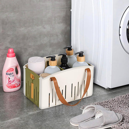 Portable Shower Caddy Collapsible Plastic Shower Basket Tote with Handles Removable Divider, Cleaning Caddy Storage Organizer for Bathroom College Dorm (White)