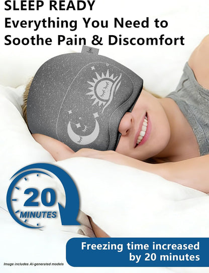 Migraine Relief Cap with Flip-up Eye Mask for Headache & Stress Relief | Headache Relief Hat for Hangover, Tension-Cold Compress Head Wrap
