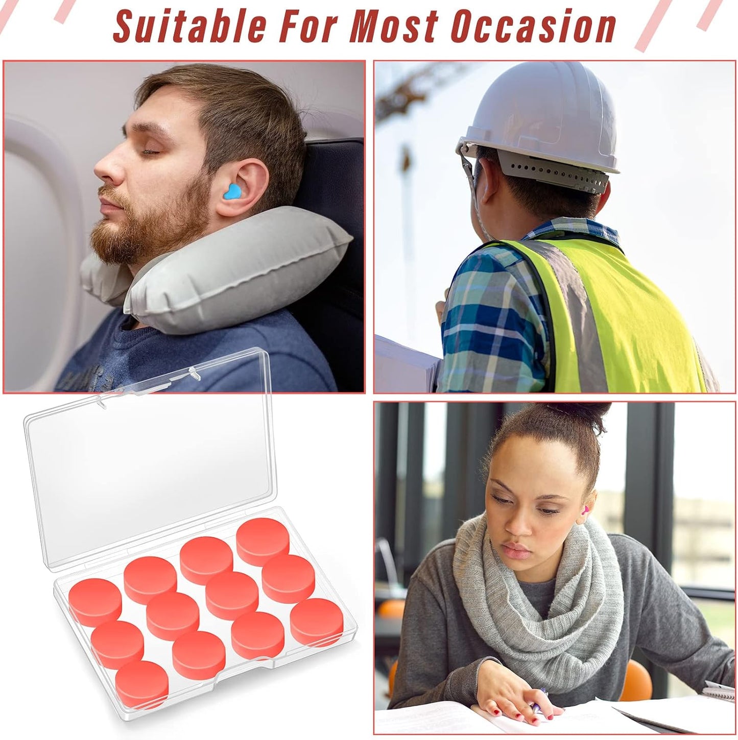 72 Pairs Soft Silicone Ear Plugs Moldable Putty Wax Earplugs Reusable Gel Ear Plugs for Sleeping Swimming Snoring Studying Noise Cancelling, 6 Colors
