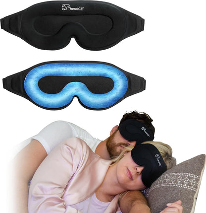 TheraICE Sleep Mask + Cooling Gel Relief - Weighted Sleep Eye Mask 100% Blackout 3D Cold Relaxing No Pressure Eye Cover Blindfold to Block Light for Comfortable Soothing Night Sleeping | Men & Women | Soft Blindfold Cold 3D Contoured No Pressure Eye