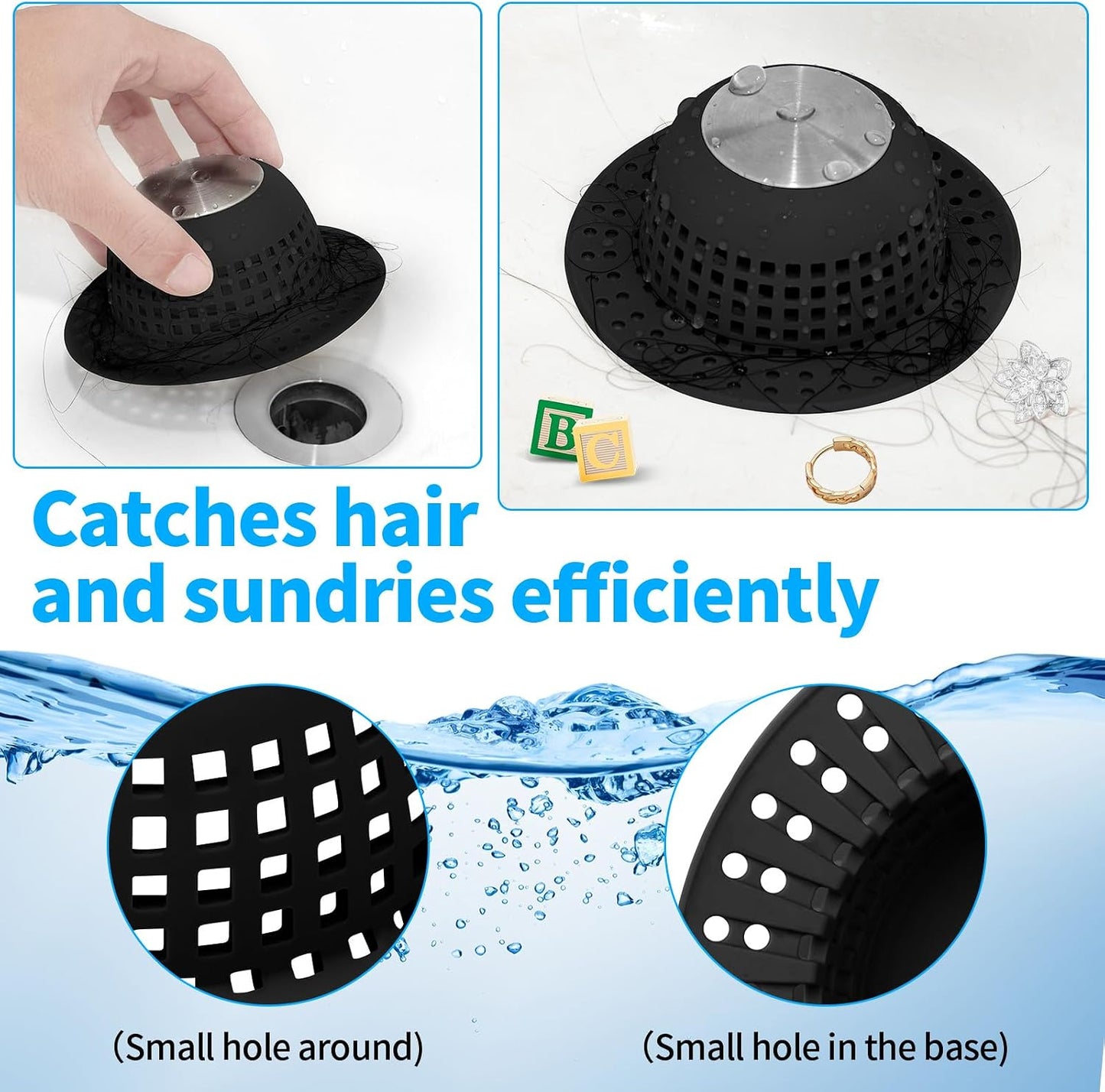 Aluvor Shower Drain Hair Catcher Bathtub Drain Cover Sink Drain Protector | Bathroom Sink & Bathtub Drain Strainer for Pop-Up & Regular Drains, Silver Grey