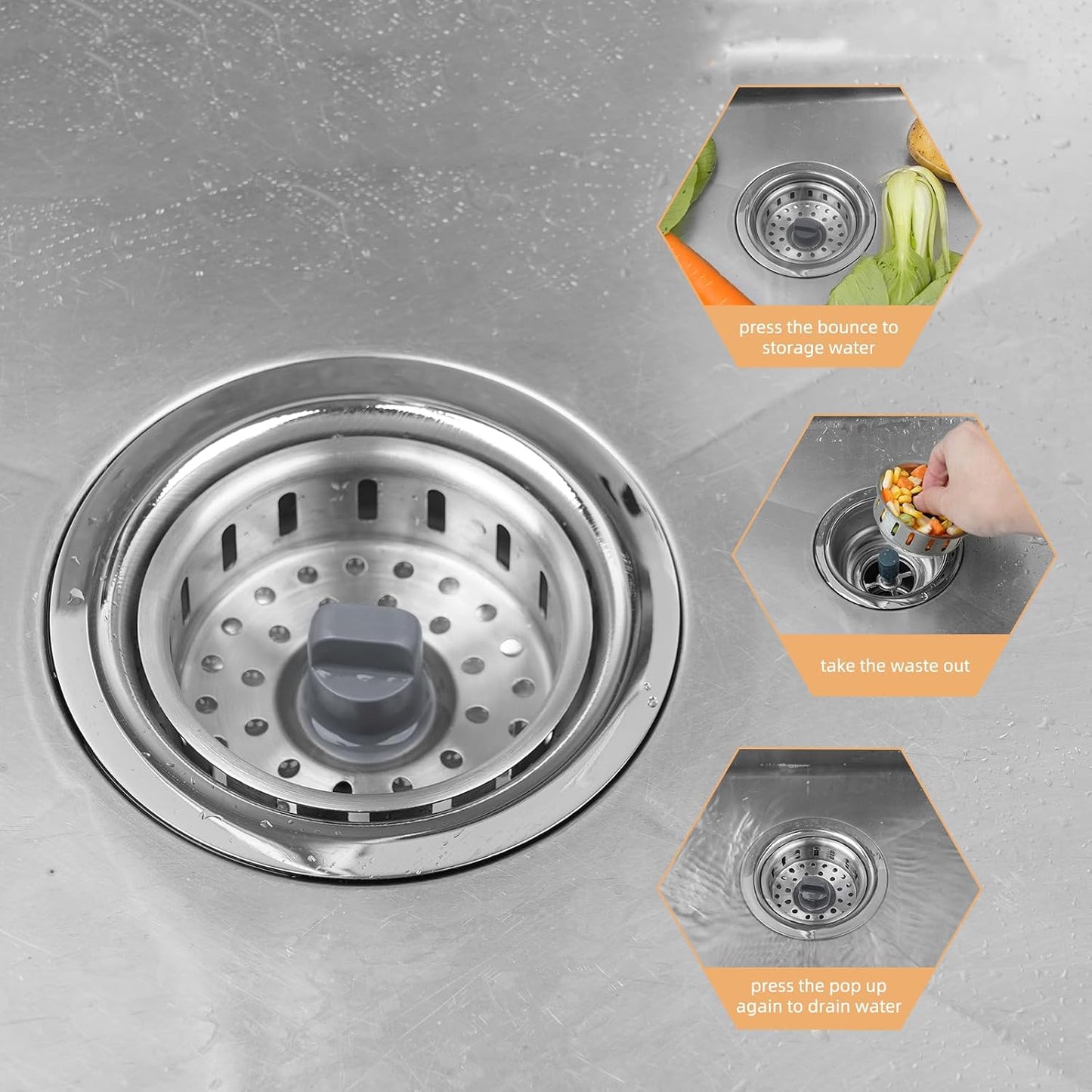 Universal 3 in 1 Kitchen Sink Drain Strainer Stopper Combo, Matte Black | Stainless Steel Shell Pop Up Sink Stopper for US Standard 3-1/2 inch Drain Filter, Anti-Clog and Easy Clean