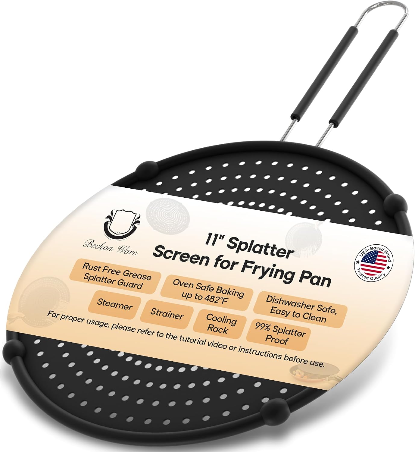 13-Inch Splatter Screen for Frying Pan - Silicone Grease Splatter Guard for 12"-13" Panss - |USA Brand|, Black | oven safe