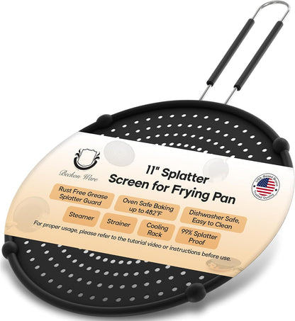 13-Inch Splatter Screen for Frying Pan - Silicone Grease Splatter Guard for 12"-13" Panss - |USA Brand|, Black | oven safe