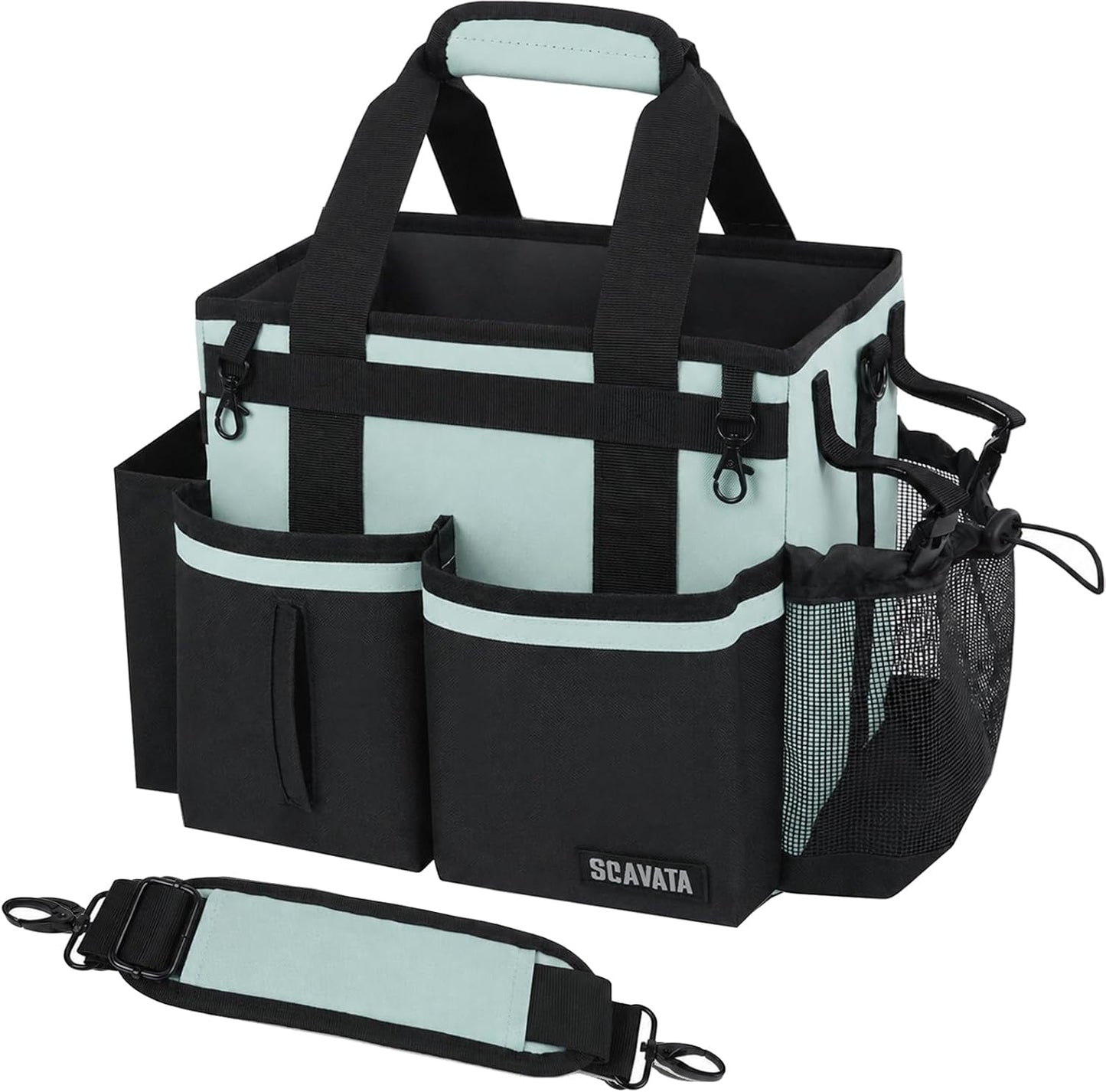 SCAVATA Compact Wearable Cleaning Caddy with Handle & Shoulder Straps | Small Cleaning Supplies Organizer, Under Sink & Car Cleaning Tools Storage Bag for Housekeepers Cleaners, Black
