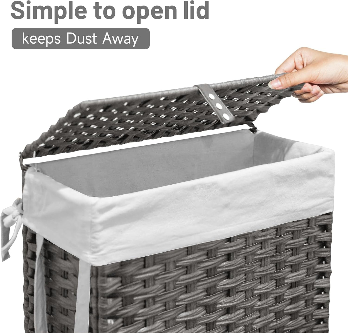 70L Slim Laundry Hamper with Lid & Wheels, Rolling Laundry Basket with 2 Removable Liner Bags & 3 Mesh Bags, Narrow Dirty Clothes Basket, Foldable Handwoven Rattan Laundry Sorter, Brown