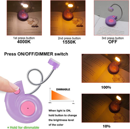 Kids Rechargeable Book Light, Clip on Reading Light for Kid, Kids Reading Lights, Amber Book Light for Reading in Bed, 2 Lighting Modes, Blue Light Blocking, Bookmark Light for Bookworms-Green