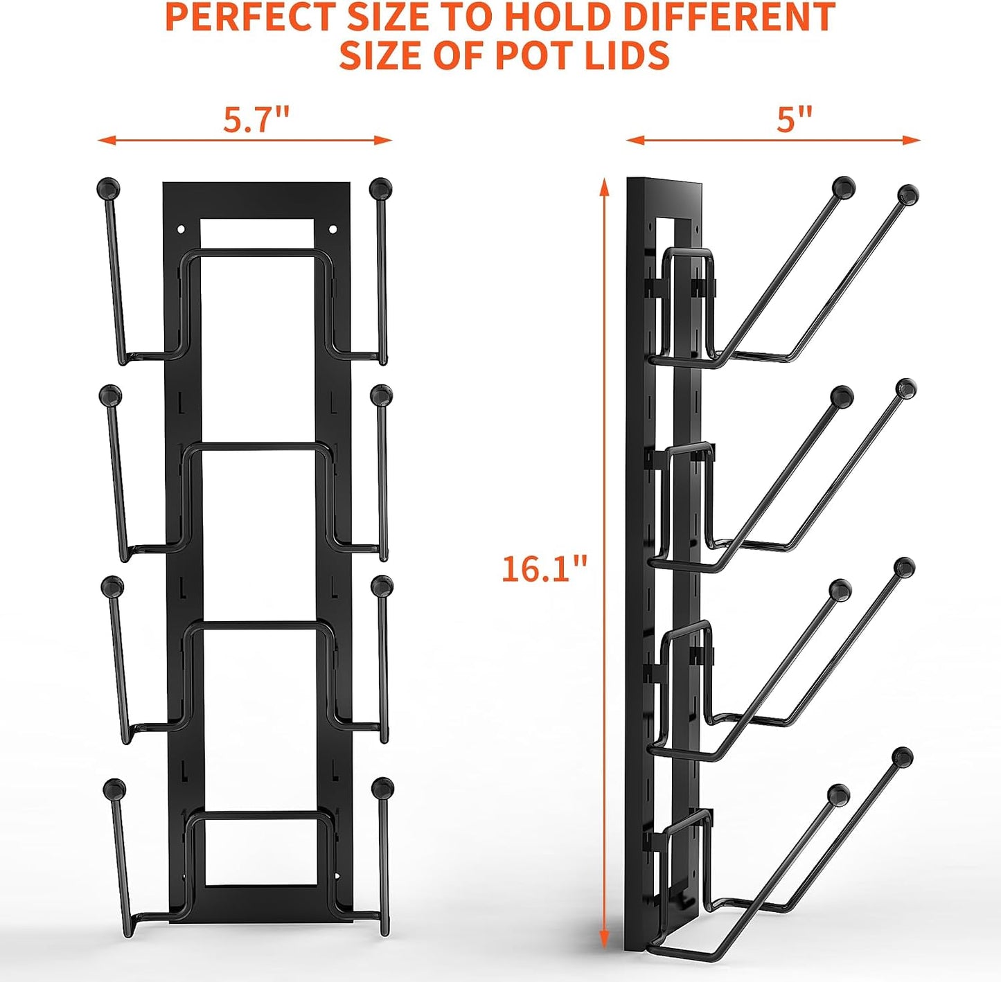 Cisily 8 Layers of Adjustable Pot Lid Organizer Rack for Cabinet Door/Wall，2Pack Lid Organizer Pots and Pans Holder for Kitchen Storage with No Drilling Adhesive 5.7 W“(Black)