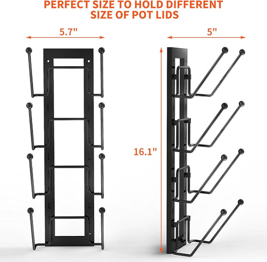 Cisily 8 Layers of Adjustable Pot Lid Organizer Rack for Cabinet Door/Wall，2Pack Lid Organizer Pots and Pans Holder for Kitchen Storage with No Drilling Adhesive 5.7 W“(Black)