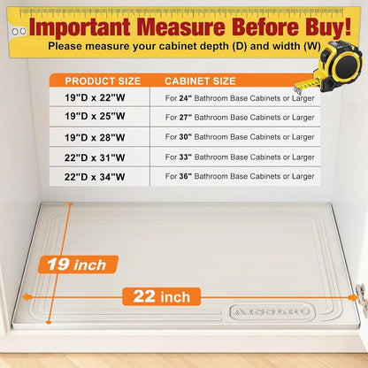Under Sink Mat 22" X 19", Waterproof Silicone Cabinet Kitchen Liner, Gray | BPA-Free Raised-Edge Cabinet Protector & Leak Tray for Bathroom Cabinets, Boots, Pet Feeding Dog & Cat Mats, Dishwasher Safe