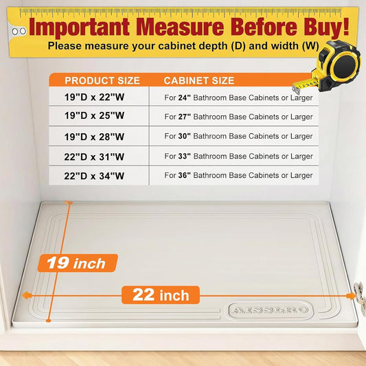 Under Sink Mat 22" X 19", Waterproof Silicone Cabinet Kitchen Liner, Gray | BPA-Free Raised-Edge Cabinet Protector & Leak Tray for Bathroom Cabinets, Boots, Pet Feeding Dog & Cat Mats, Dishwasher Safe