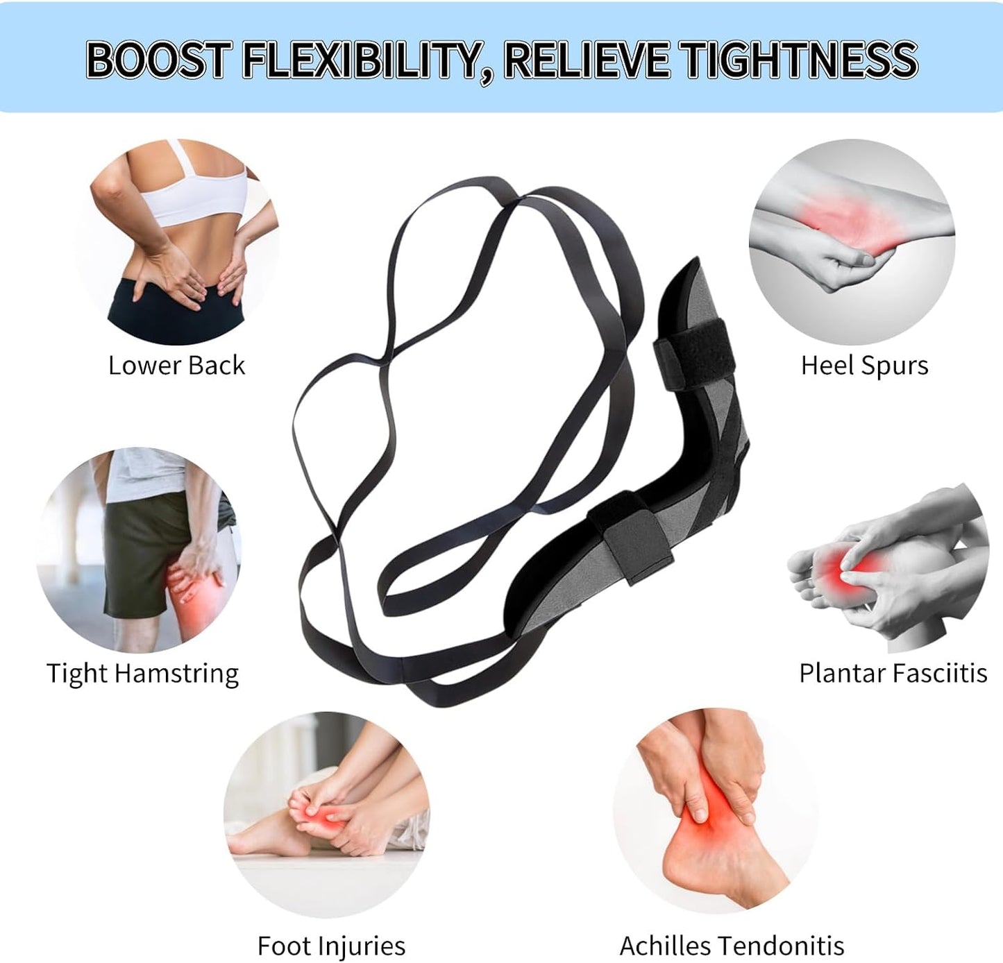 Fitness Foot and Calf Stretcher for Plantar Fasciitis, Achilles Tendonitis, Heel Spurs, Drop Foot, Physiotherapy Stretching Strap Relief, Yoga Leg Stretch Strap for Thigh and Hamstring