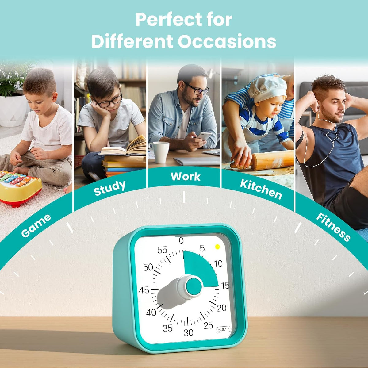 Visual Timer for Kids, Countdown Timer with Pause Function, White