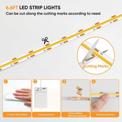 OMIKA Dual Sensor Stair Lights Indoor, Rechargeable 16.4ft LED Strip Light, 150 LEDs Double Motion Activated Under Bed Night Lights for Shelves, Stairway, Closet, Corridor, Bedroom, 6000K Cool White