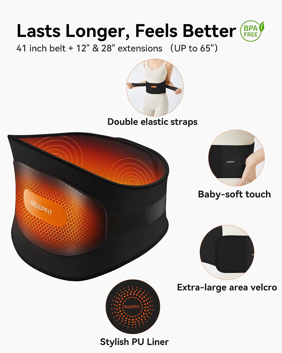 IKEEPFIT Portable Heating Pad for Back, Cordless Wearable Heat Belt with Massager for Lower Back Pain Relief, Battery Powered 8000 mAh Rechargeable, MAXwarm® 3.0, Gift for Women Men 90-310 lbs