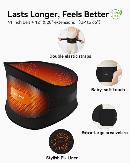IKEEPFIT Portable Heating Pad for Back, Cordless Wearable Heat Belt with Massager for Lower Back Pain Relief, Battery Powered 8000 mAh Rechargeable, MAXwarm® 3.0, Gift for Women Men 90-310 lbs