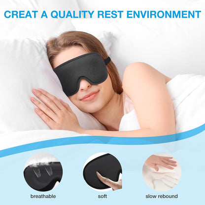 LYSIAN 3D Blackout Sleep Mask for Side Sleepers, 5 Pairs Ear Plugs, Black