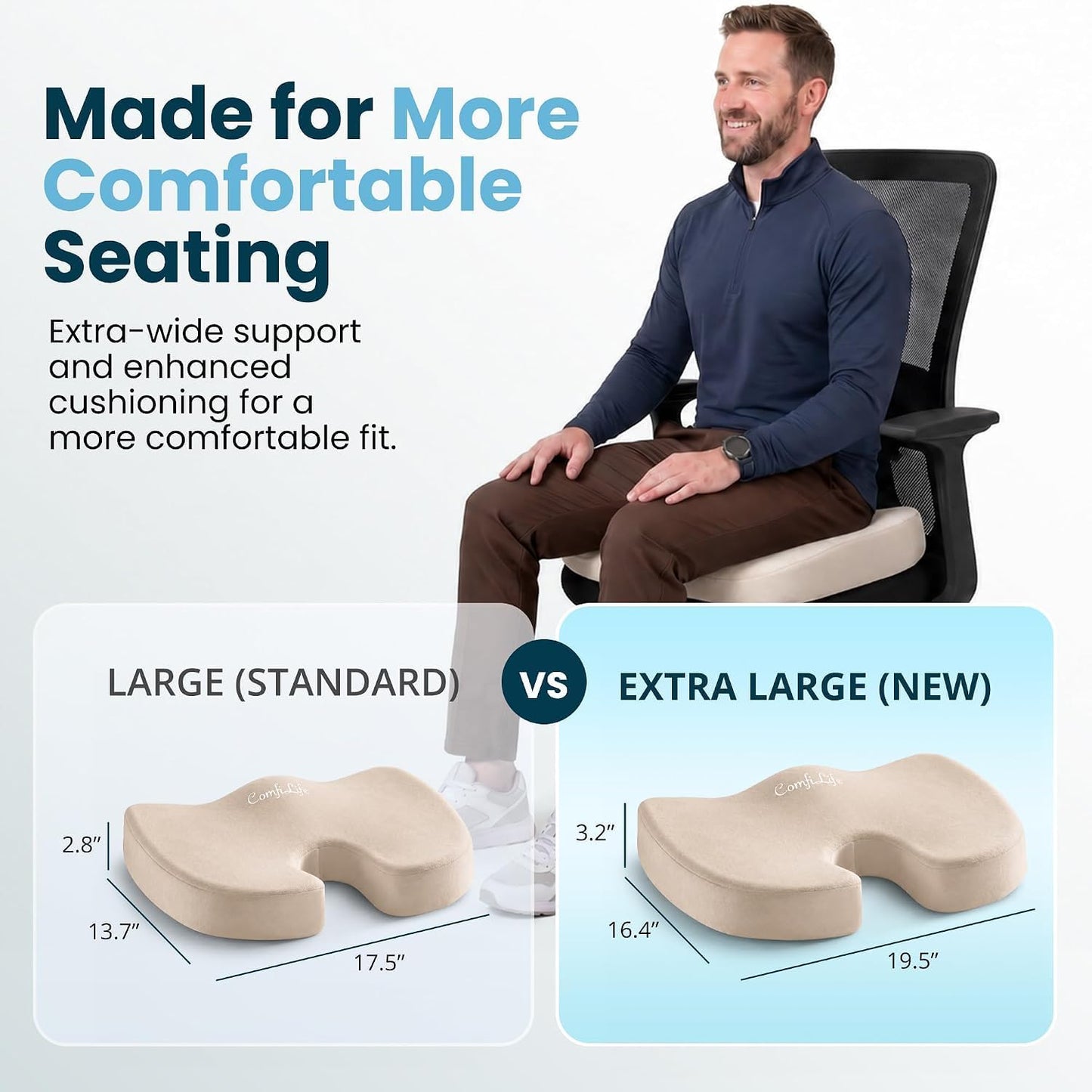 ComfiLife Premium Gel & Memory Foam Seat Cushion – Doctor Recommended Office Chair Cushion, Car Seat Cushion – Chair Cushions for Back & Sciatica Pain Relief – Seat Cushions for Office & Desk (Black)