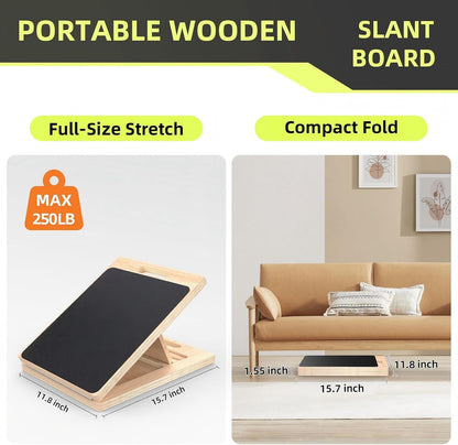 Reinforced Wood Slant Board, Adjustable Calf Stretcher with 15-30° Incline for Plantar Fasciitis Relief, Achilles Tendon Stretch, and Home Exercise Mobility,250LBS Capacity (Standard Version(15°–30°))