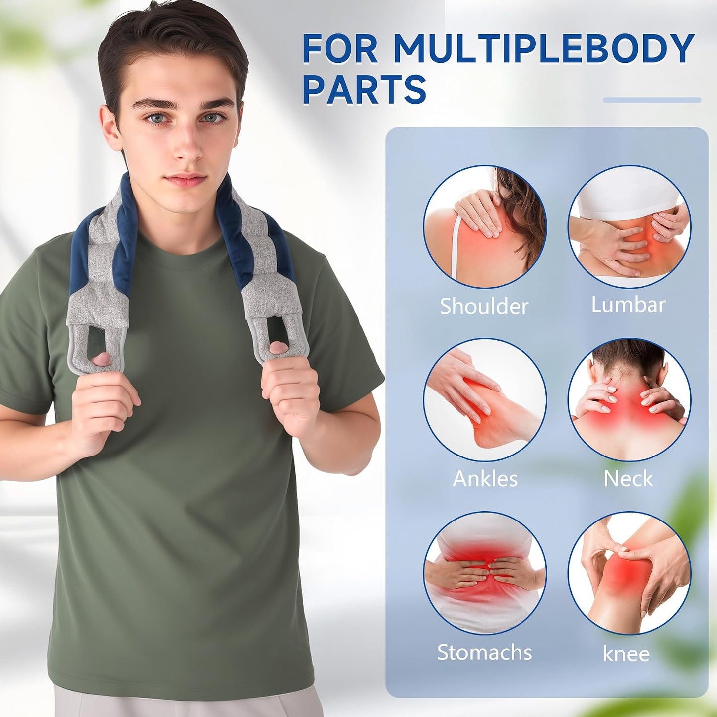Microwavable Heating Pad for Neck and Shoulders with Handles, Extra Long Weighted Flaxseed Heat Pack, 31.5x5 Inch Microwave Warm Compress Wrap for Pain Relief and Sore Muscles, 2.08 Pounds