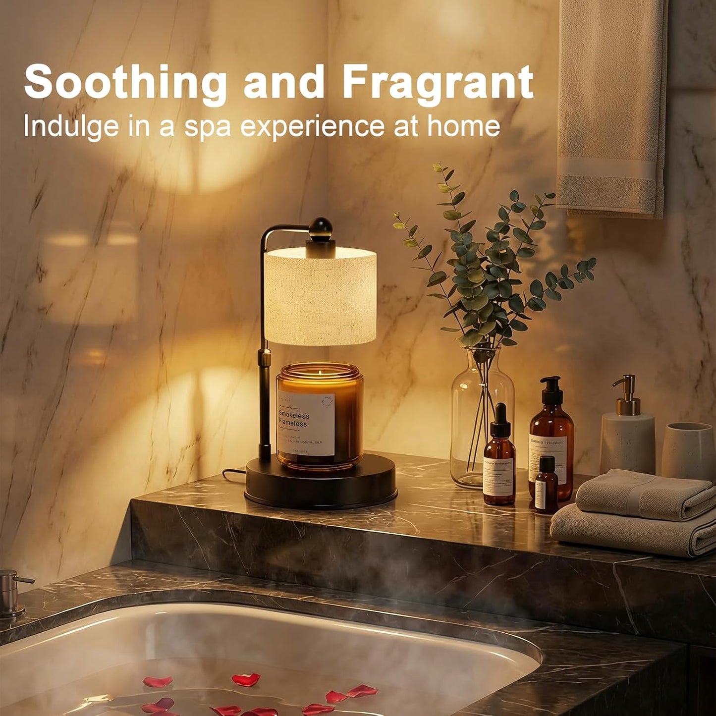 Candle Warmer Lamp with Timer, Best House Warming Gift, Height Adjustable & Dimmable Electric Candle Warmer Lamp, Includes 2 Bulbs, Birthday Gift for Women, Mom, Housewarming - Flaxen