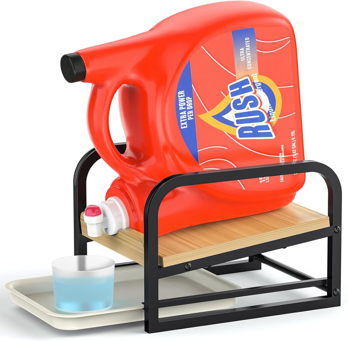 Laundry Detergent Holder Stand, Liquid Detergent Dispenser Shelf Organizer with Cleanable Drip Tray, Liquid Holder Stand Catcher for Laundry Room Organization and Storage (Flat-BlackWhite)