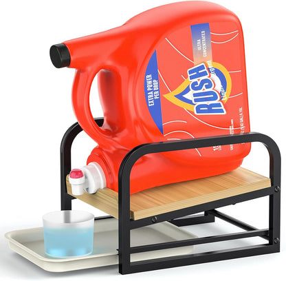 Laundry Detergent Holder Stand, Liquid Detergent Dispenser Shelf Organizer with Cleanable Drip Tray, Liquid Holder Stand Catcher for Laundry Room Organization and Storage (Flat-BlackWhite)