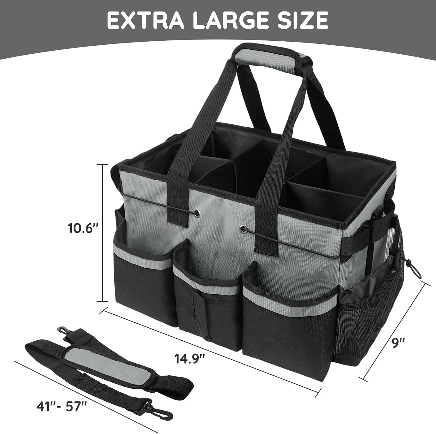 ZKOO Large Cleaning Caddy Bag with Handle, Built-in Sturdy Support Board, Adjustable Shoulder Strap, Multi-compartment Design Cleaning Supply Tote for Cleaners & Housekeepers (Pink)
