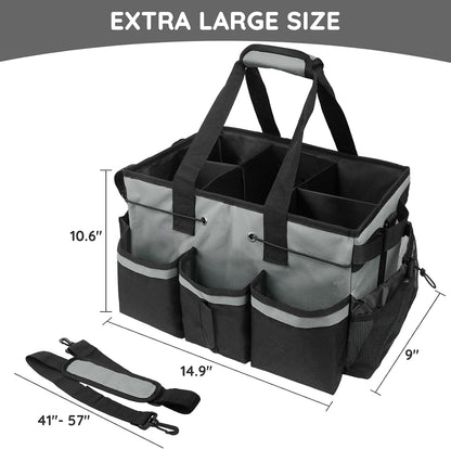 ZKOO Large Cleaning Caddy Bag with Handle, Built-in Sturdy Support Board, Adjustable Shoulder Strap, Multi-compartment Design Cleaning Supply Tote for Cleaners & Housekeepers (Pink)