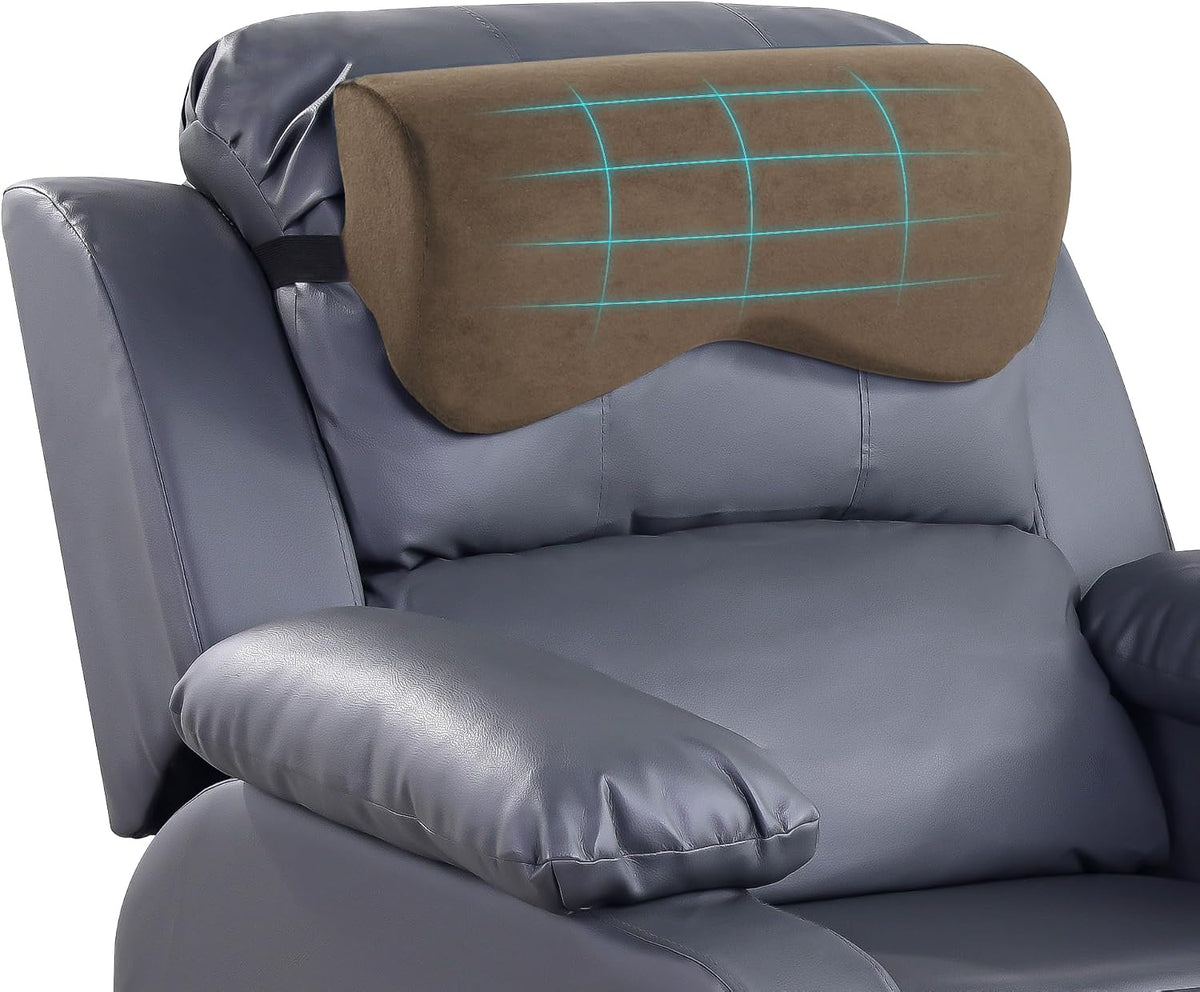 HOMBYS Cervial Neck Pillow for Recliner, Foam Headrest Cushion for Sleeping, Medium Firm Neck Support for Couch, Office Chair and Car, Non-Slip Backing and Elastic Straps, Dark Grey