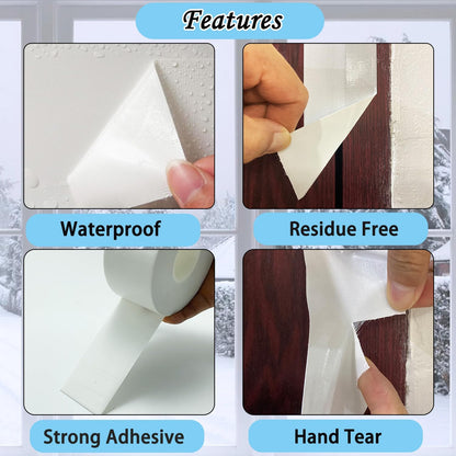 Window Weather Sealing Tape, White Window Draft Isolation Film Tape, Waterproof AC Insulation Air Conditioner Sealing Tape to Keep Out Cold Air, Dust, Rain, 2IN X 99FT, No Residue