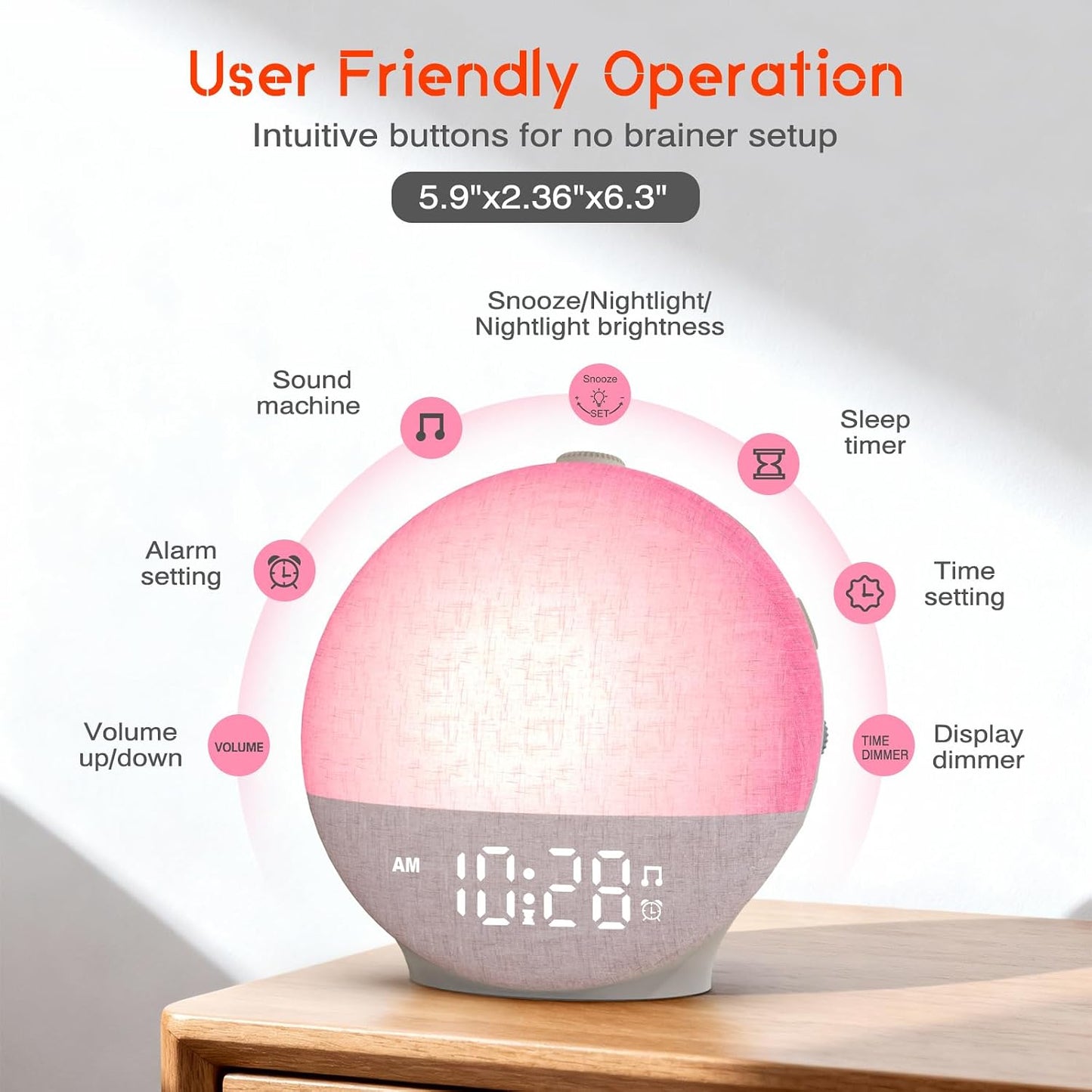 Sunrise Alarm Clock White Noise Machine, Sunset Simulation, 30 Sleep Sounds | 12 Color Night Lights, Dimmable Sunlight Lamp Wake Up Light, Loud Digital Clock for Kids Teens Heavy Sleepers Adults Bedrooms