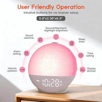 Sunrise Alarm Clock White Noise Machine, Sunset Simulation, 30 Sleep Sounds | 12 Color Night Lights, Dimmable Sunlight Lamp Wake Up Light, Loud Digital Clock for Kids Teens Heavy Sleepers Adults Bedrooms