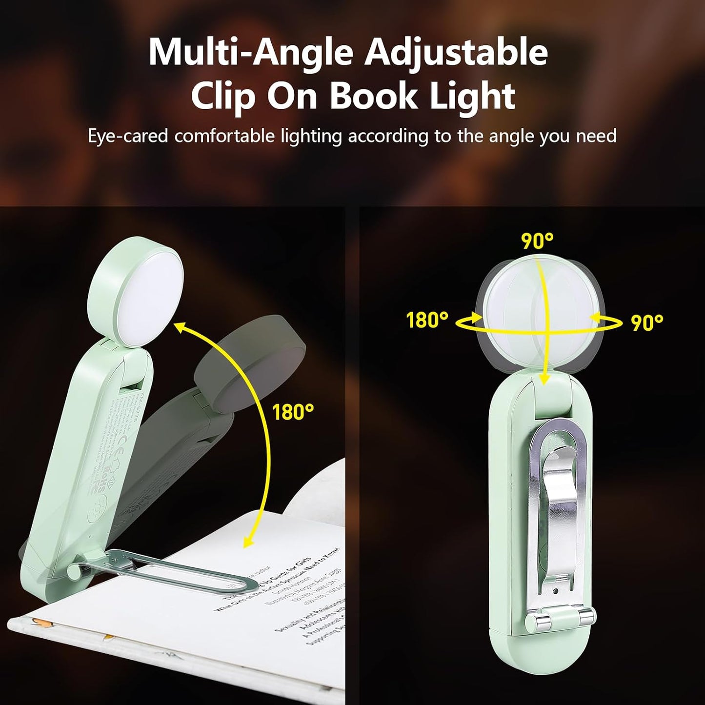 VAVOFO USB Rechargeable Bookmark Reading Light, Blue Light Blocking Amber LEDs for Bedtime Reading - Clip On, 9 Lighting Modes