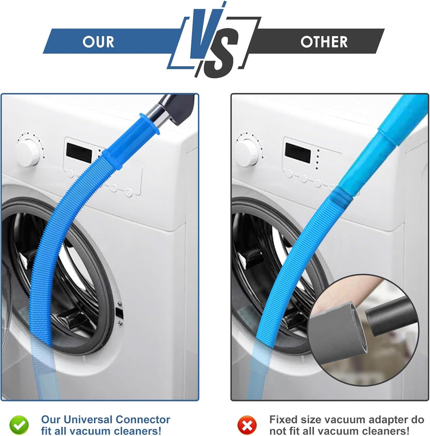 2Pcs Dryer Vent Cleaner Kit, Lint Brush & Universal Vacuum Hose Blue | Universal Flexible Hose Without Whistling Noise | Reach Deep Traps - Remove Hidden Lint, Speed Drying & Reduce Fire Risk