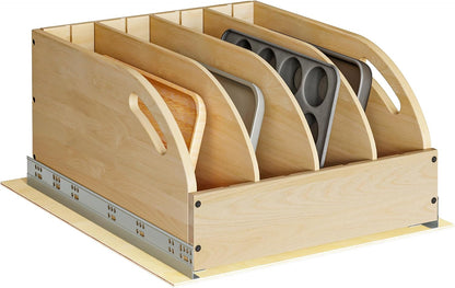 WelFurGeer Birchwood Pot and Pan Organizer with Soft-Close Drawer, Pull Out Cabinet Organizer, Heavy-Duty Slide-Out Storage for Baking Sheets, Cutting Boards, and Kitchen Utensils