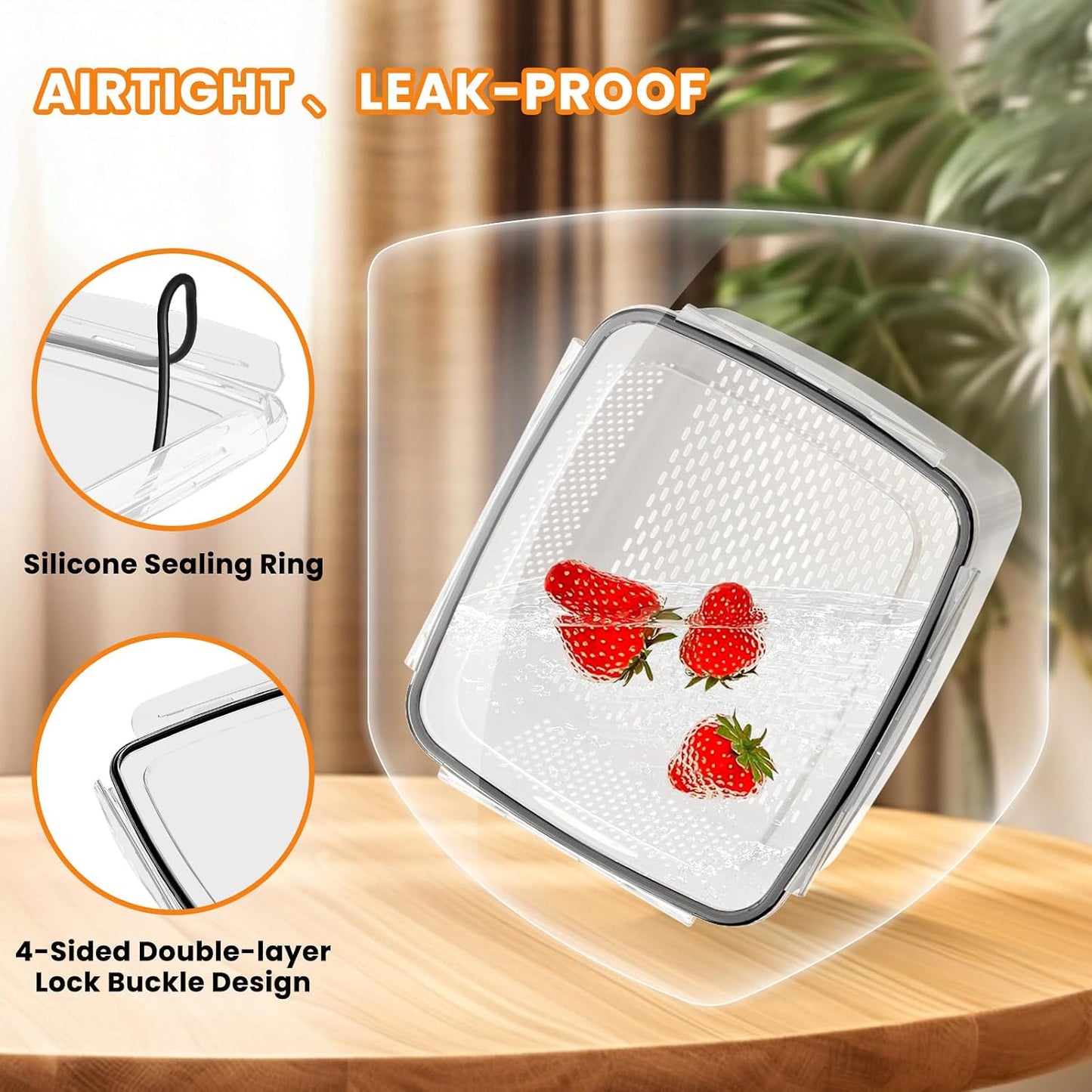 Fruit Storage Containers for Fridge - 5 PCS Poduce Containers for Fridge - with Removable Drain Basket - Keep Fruit Lettuce Berry Vegetables Meat Food Stay Fresher Longer