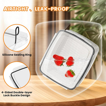 Fruit Storage Containers for Fridge - 5 PCS Poduce Containers for Fridge - with Removable Drain Basket - Keep Fruit Lettuce Berry Vegetables Meat Food Stay Fresher Longer