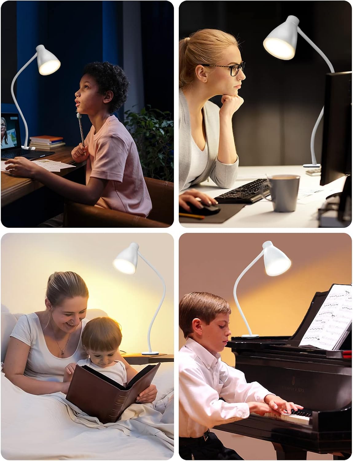 BOHON Desk Lamp 5 Color Modes 10 Brightness Dimmer Reading Light Black | 10W 38 LED Clamp Lamp with Auto Off Timer 360° Flexible Neck Clip on Light for Bed Bedside, AC Adapter Include