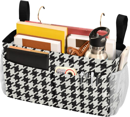 Black Bedside Caddy Storage Bag Bedside Organizer for Bed Rails College Dorm Room Organizer Caddy Hanging Shelf 6 Pockets with Hooks for Drinks Magazine Phone Holder