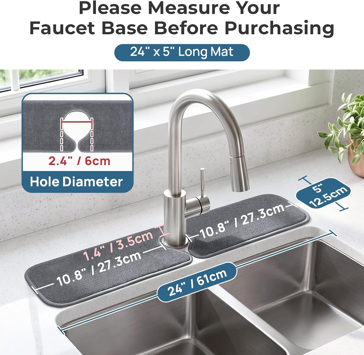 PoYang 4 Pack Faucet Mat for Kitchen Sink Splash Guard, Long 24x5 Inch