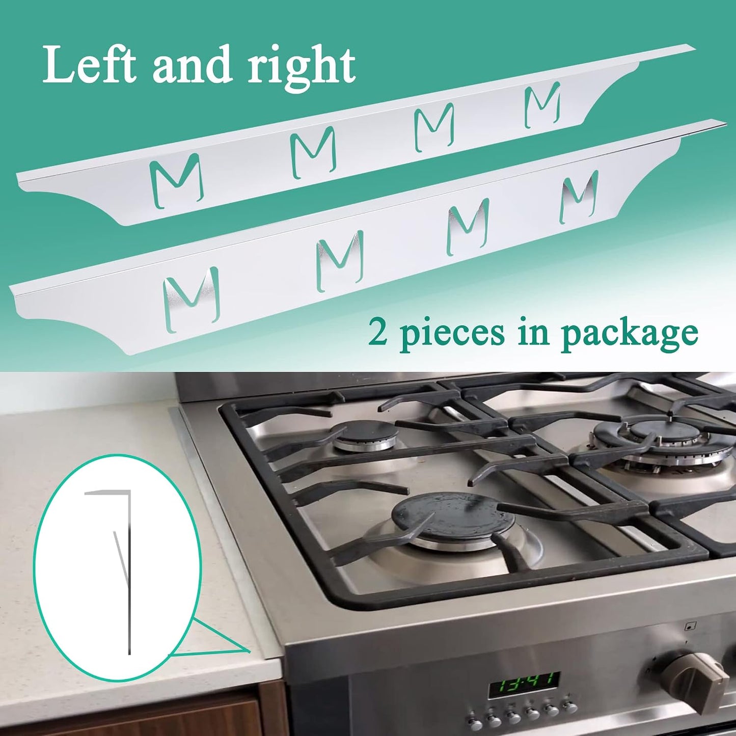 Black Stove Gap Cover Range Gap Filler, Counter Trim Kit Between Stove and Counter, Aluminum Don't Melt Like Silicone, For 1/32” to 5/8” Gap, Adjustable Length 23” to 25.4”, Left and Right 2 PCS