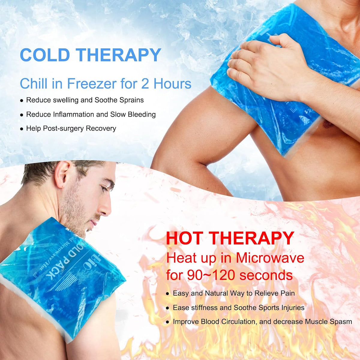 Gel Soft Flexible Ice Packs for Injuries, Reusable Cold Pack, Hot Cold Compress for Joint&Muscle Pain, Surgery Recovery, Inflammation, Swelling, Face, Head, Wrist, Ankle&Foot Injury, -5.1"x6.3"