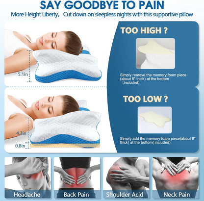 CHxxy Memory Foam Pillows, Cervical Pillow for Neck & Shoulder Pain Relief