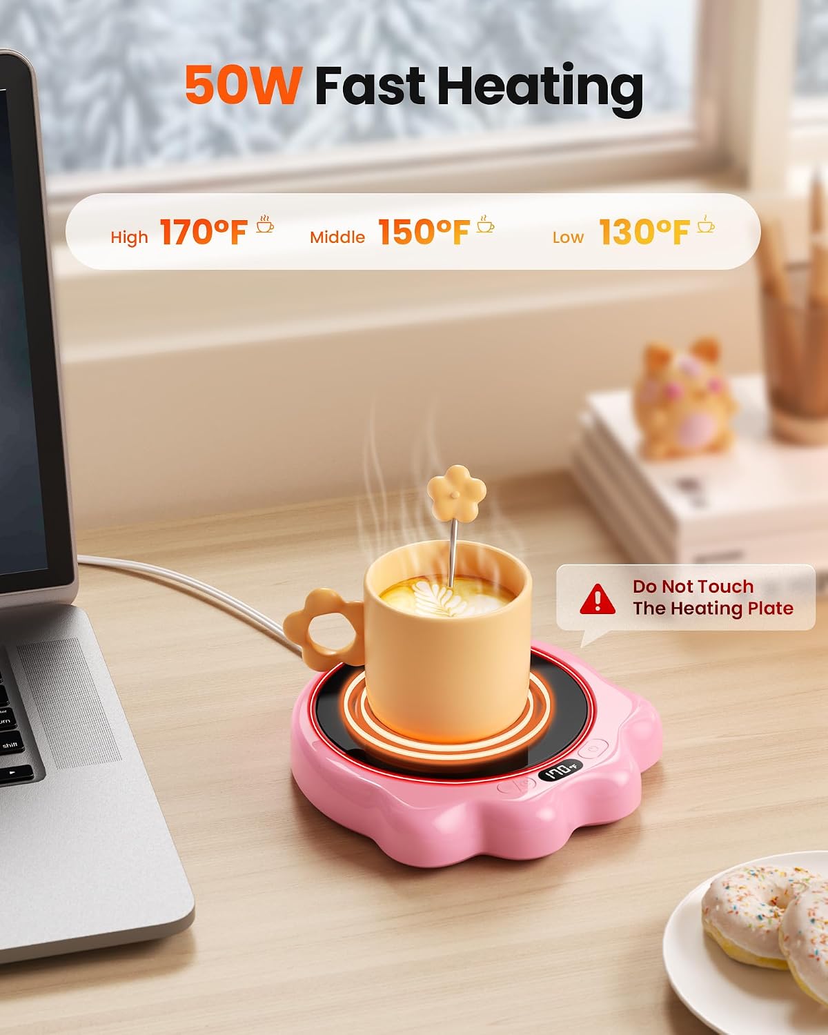 Gaiatop Mug Warmer, 50W Cute Cat Paw Cup Warmers, Heated Plate - Black | 3 Temp Setting, 2-10H Auto Shut Off, Coffee Accessories Keep Beverage Hot for Desk and Home, Stocking Stuffers for Tea Candle